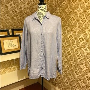Eileen Fisher Pale Blue Linen Casual Button-Up Shirt